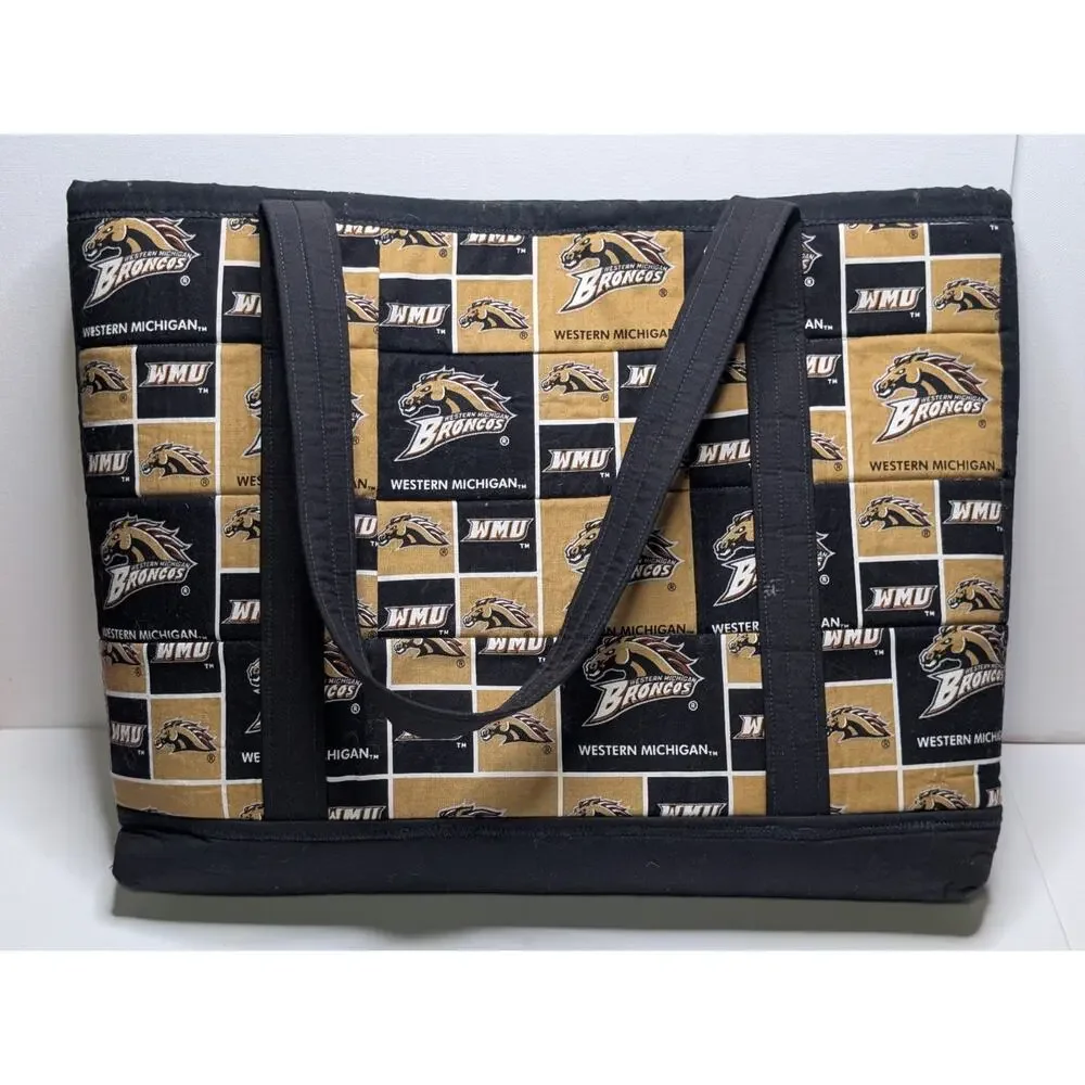 Western Michigan Broncos WMU Tote Bag Handmade Quilted Carryall Black Gold